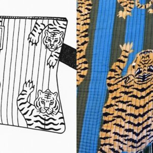 Kit couture : pochette Clyde en matelassé indien – tigres kaki