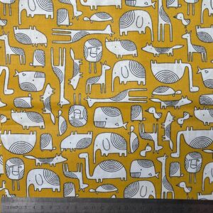 COUPON Coton imprimé motifs enfantins Coloris moutarde et gris Laize 1,60m x 1,30m