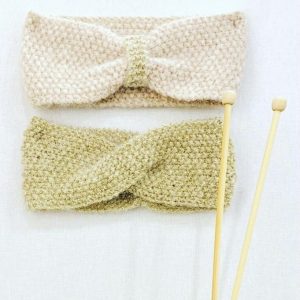 .Kit tricot Merry Knitting “mini” : kit pour 2 headbands  rose poudré – doré