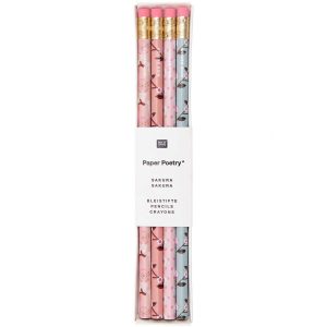 Set de 4 crayons à papier Rico Design collection SAKURA motifs fleurs