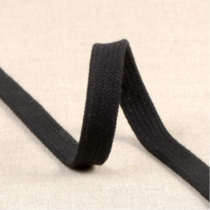Cordon tubulaire plat coton 15mm – prix au mètre noir